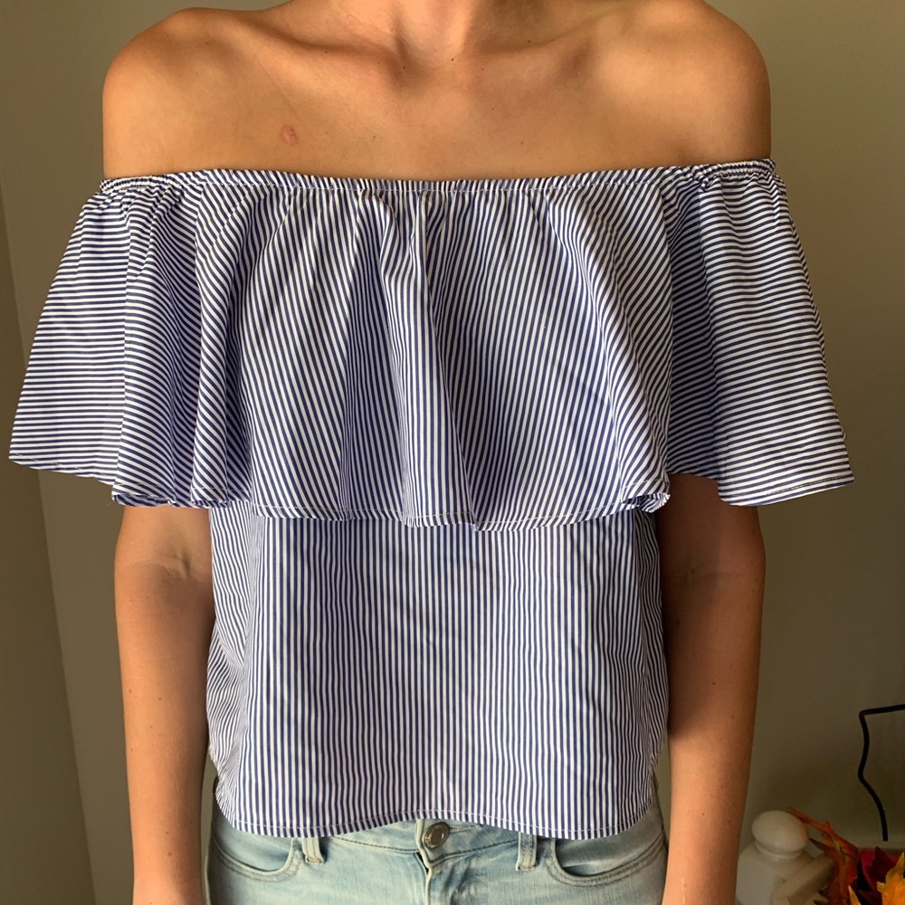 Off the shoulder- striped shirt